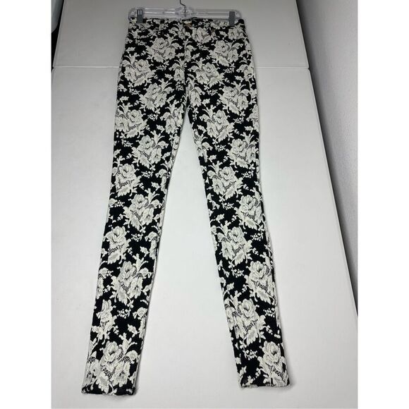 7 For All Mankind Bohemian Black & White Jacquard Pants Size 27 Lace Effect - Picture 8 of 16